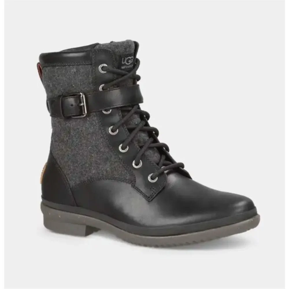 UGG Kesey Waterproof Black Leather Combat Boots - Picture 4 of 6